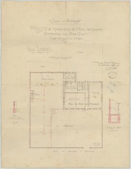 Plan pour la restauration de l’école des garçons, construction d’un préau couvert, privés et de m...