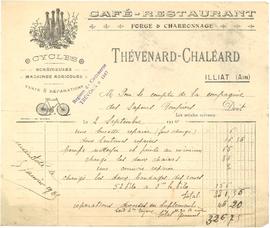 Facture du café-restaurant Thévenard-Chaléard à Illiat.