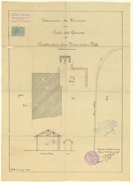 Plan pour la construction d'un préau et d'un puits à l'école des garçons dans le cadre des travau...