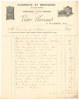 Facture de l’atelier de charpente et menuiserie Victor Perriand à Villebois.