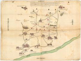 Plan aquarellé des limites des mandements de Saint-Rambert et Rossillon avec celui de Saint-Sorli...