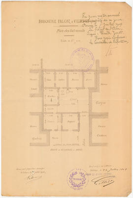 Plan des bâtiments de la boucherie Falcoz à Villebois.